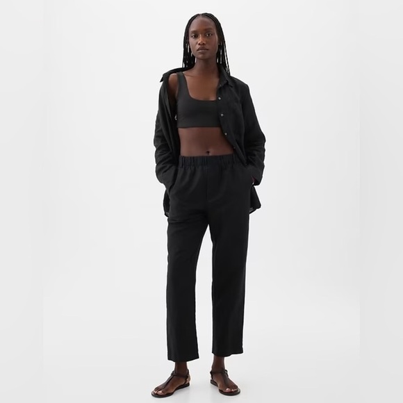 NWT! Gap Black High Rise Linen-Cotton Pull-On Pants - Multiple💎 - Picture 1 of 14